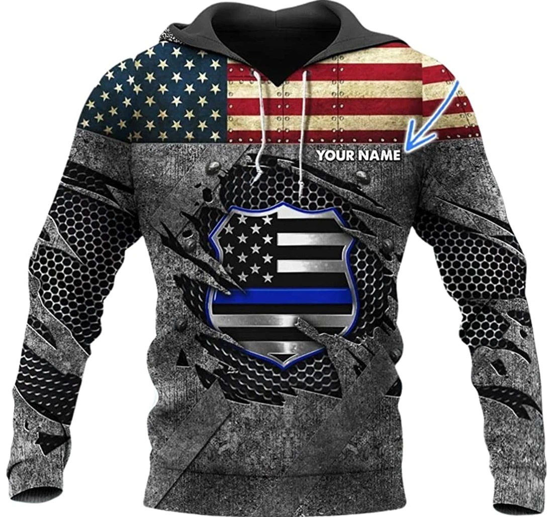 Personalized Name Police Flag American Symbol Included - 3D Printed Pullover Hoodie