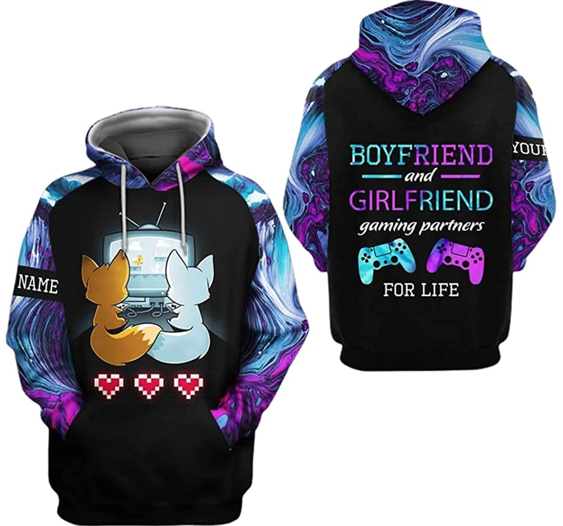 Personalized Name Gamer Foxes Boyfriend And Girlfriend Gamig Partners Life - 3D Printed Pullover Hoodie