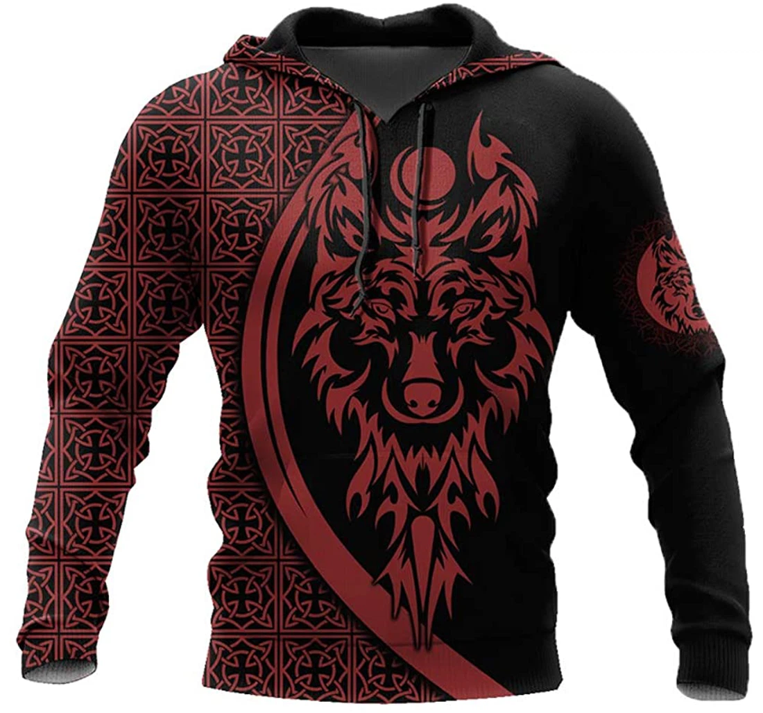 Tattoo Wolf Red And Man And Woman - 3D Printed Pullover Hoodie