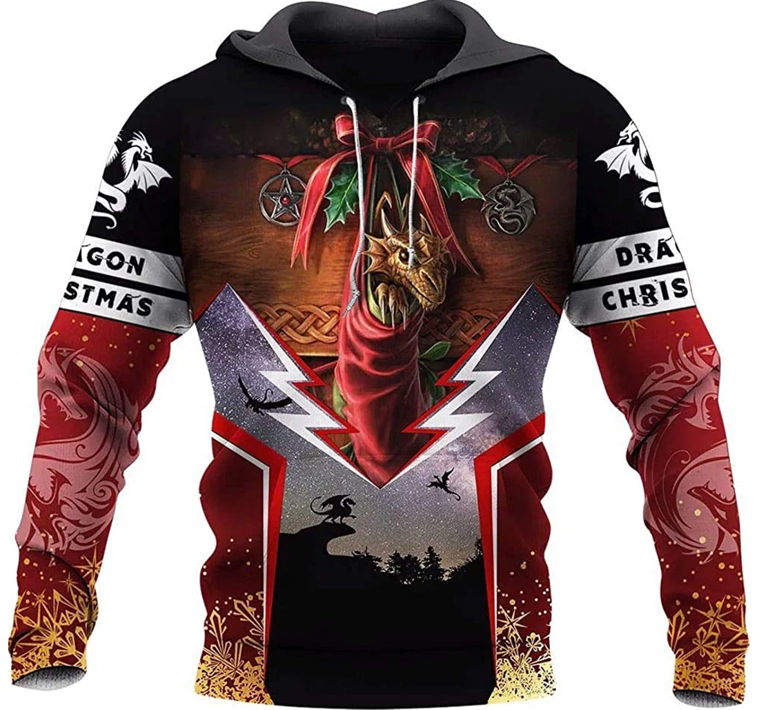 Tattoo And Dungeon Dragon Christmas - 3D Printed Pullover Hoodie