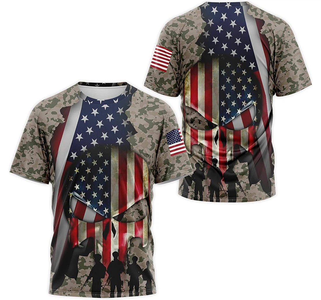 T-Shirt, Hoodie - Military Soldier American Flag Skull Camo 3D Printed