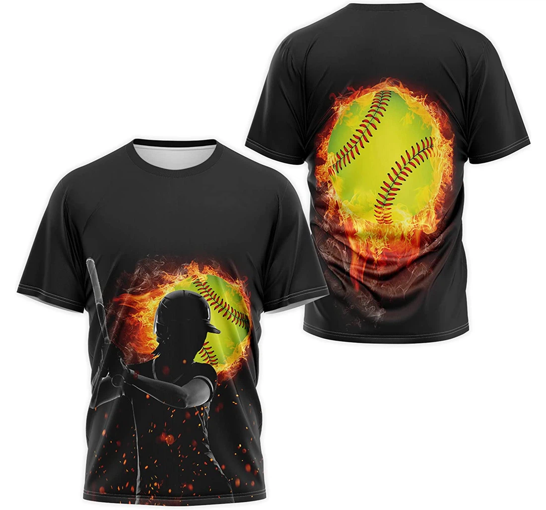 T-Shirt, Hoodie - Baseball Softball Fire 3D Printed
