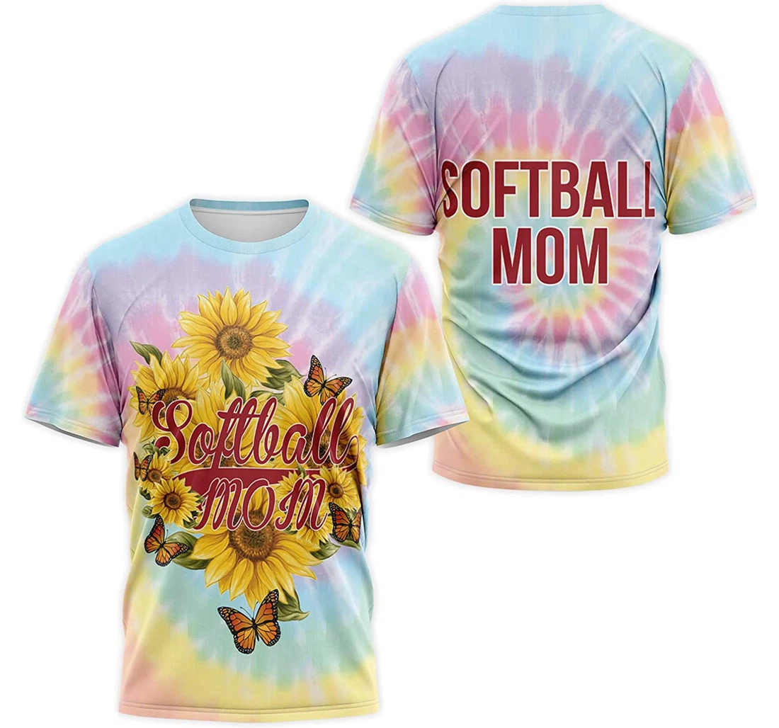 T-Shirt, Hoodie - Tie Dye Softball Mom Sunflower Butterfly 3D Printed