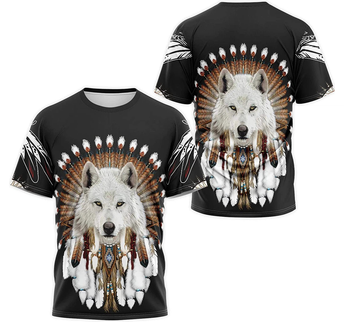 T-Shirt, Hoodie - Native American White Wolf Dreamcatcher Headdress Warbonnet 3D Printed