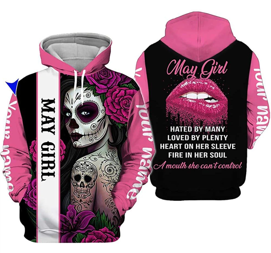 Personalized Name May Girl Hated By Many Loved By Plenty Heart On Her Sleeve Pink - 3D Printed Pullover Hoodie