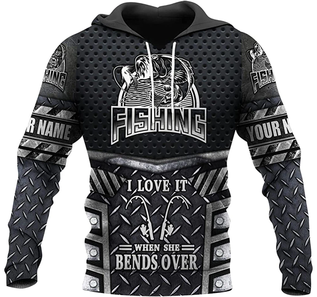 Personalized Name Metal Fishing I Love It When She Bends Over - 3D Printed Pullover Hoodie