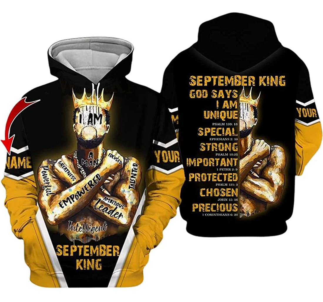 Personalized Name And Month September Guy King Man God Says I Am Unique - 3D Printed Pullover Hoodie