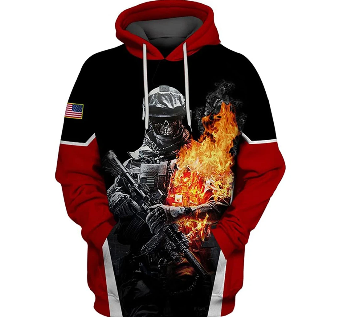 U.s Army Veteran And Red Soldier Burn Included - 3D Printed Pullover Hoodie