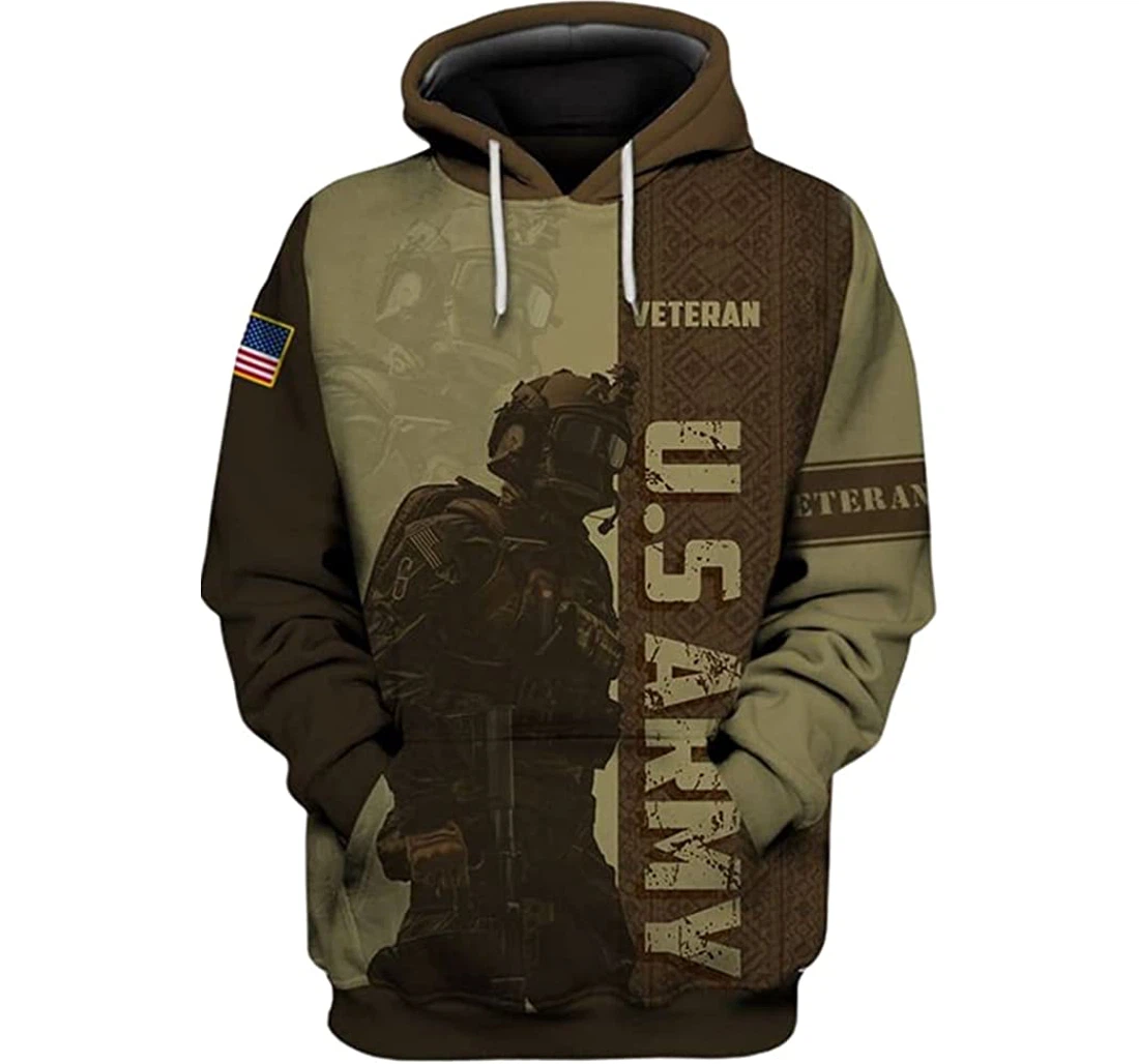 Us Army Veteran Brown Color Brocade Us Flag Included - 3D Printed Pullover Hoodie