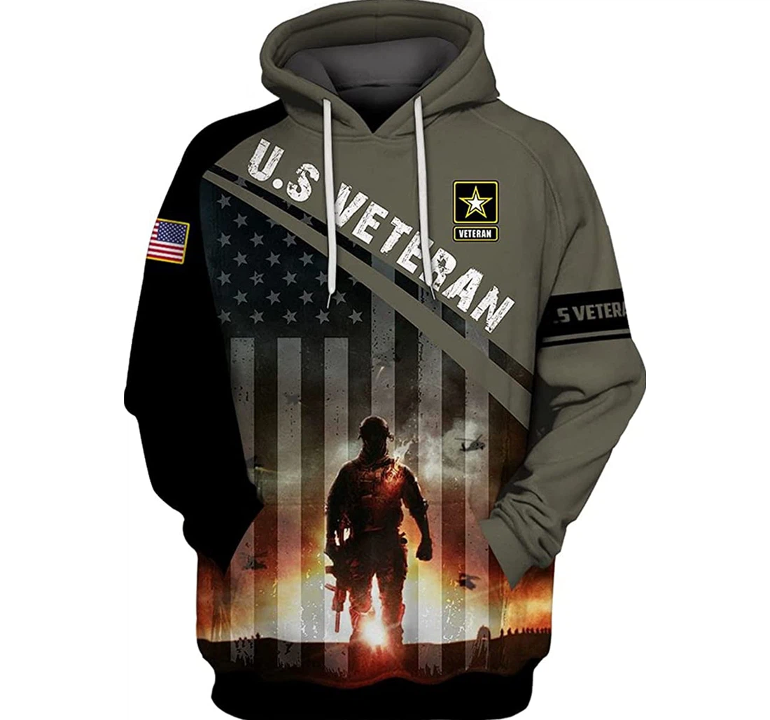 U.s Veteran Grey And Included - 3D Printed Pullover Hoodie