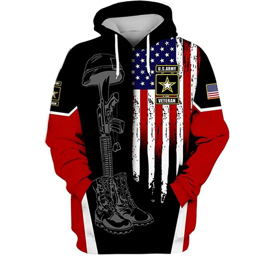 Us Army Veteran And Red Included - 3D Printed Pullover Hoodie