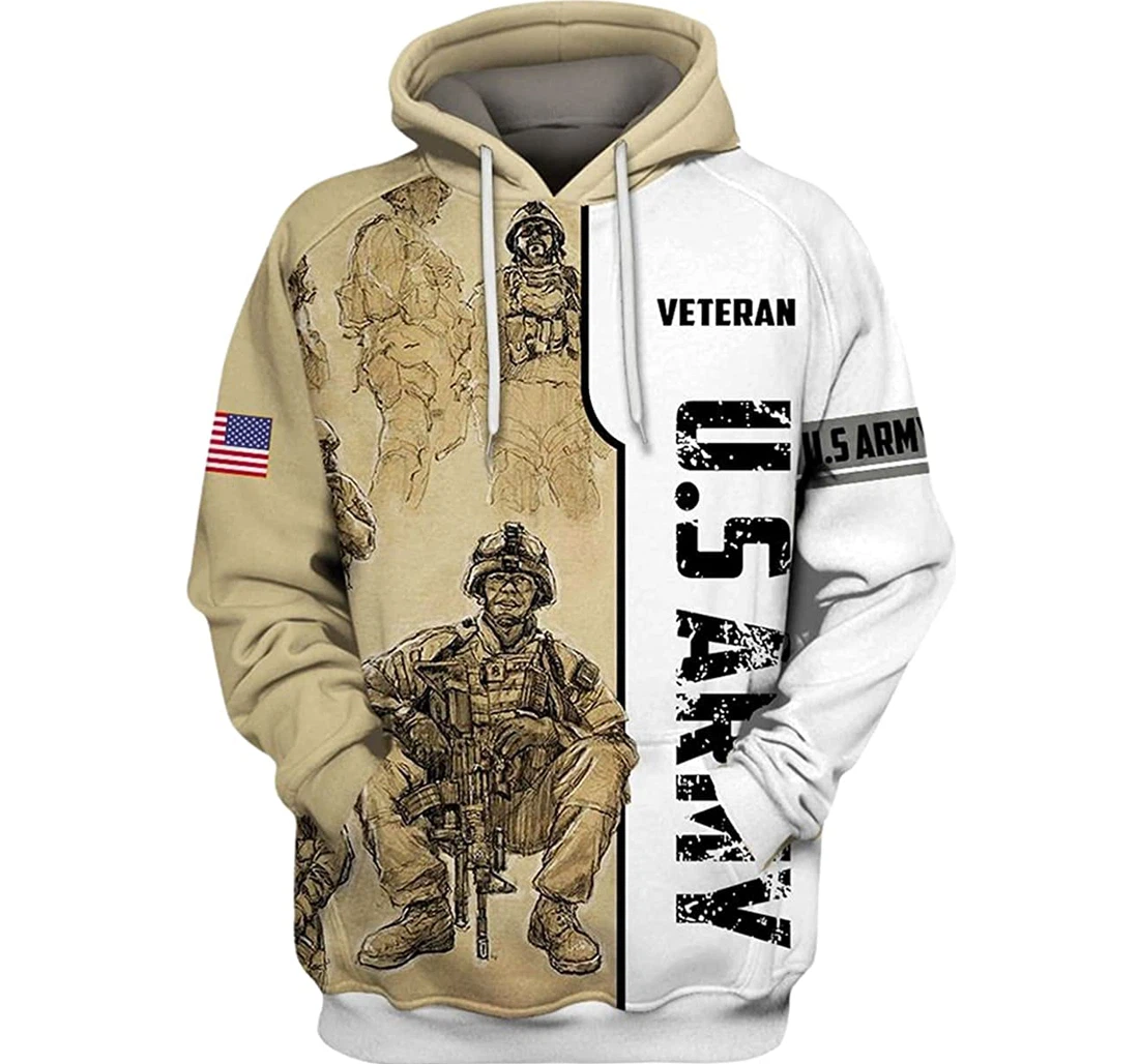 Us Army Veteran Flag Beige Art Included - 3D Printed T-shirt