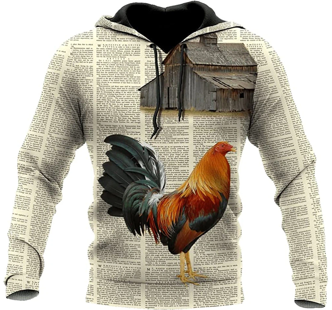 Rooster Chicken Famer Orange Skin Included - 3D Printed Pullover Hoodie