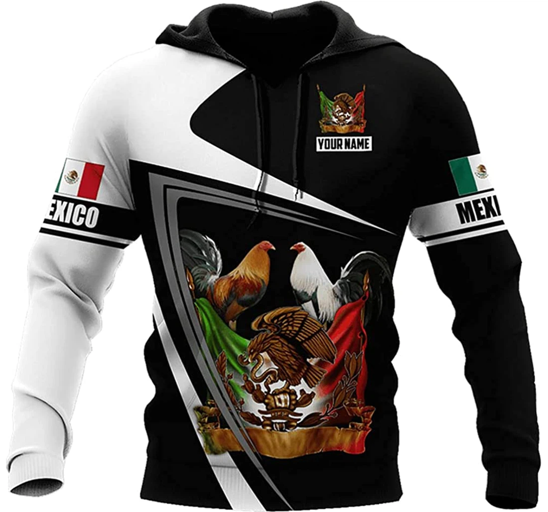 Personalized Name Rooster Mexico Flag And White Background Included - 3D Printed Pullover Hoodie