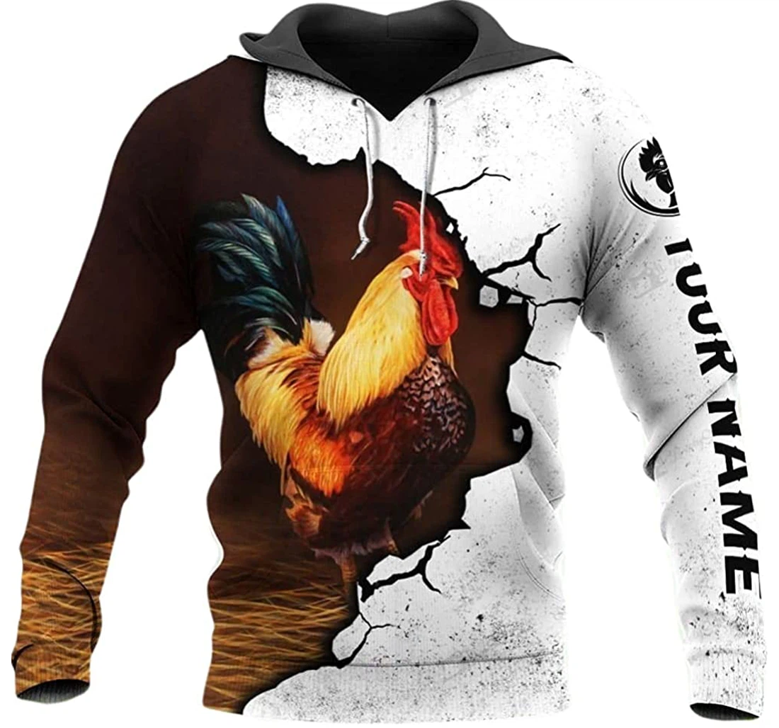 Personalized Name Rooster Chicken Art Included - 3D Printed Pullover Hoodie
