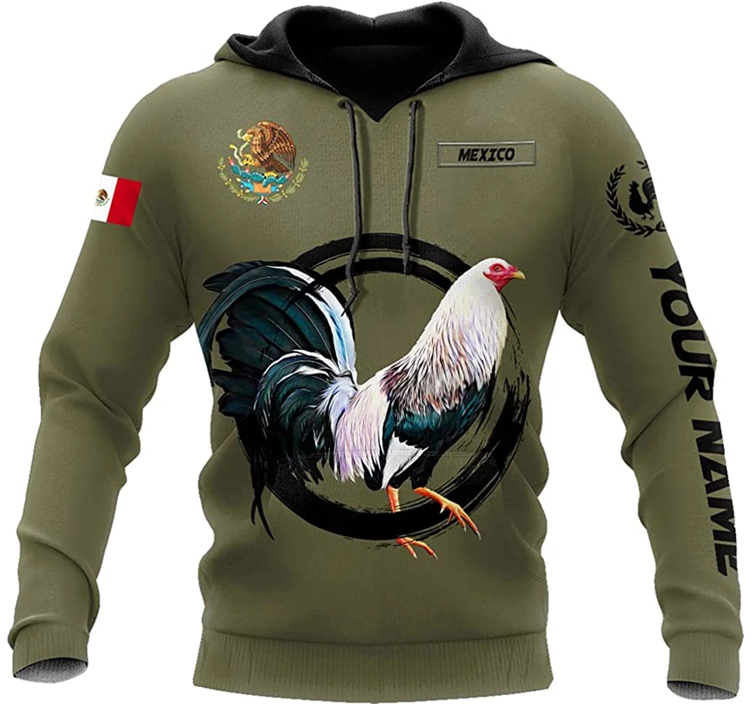 Personalized Name Mexican Rooster Art Symbol Mexico Flag Included - 3D Printed Pullover Hoodie