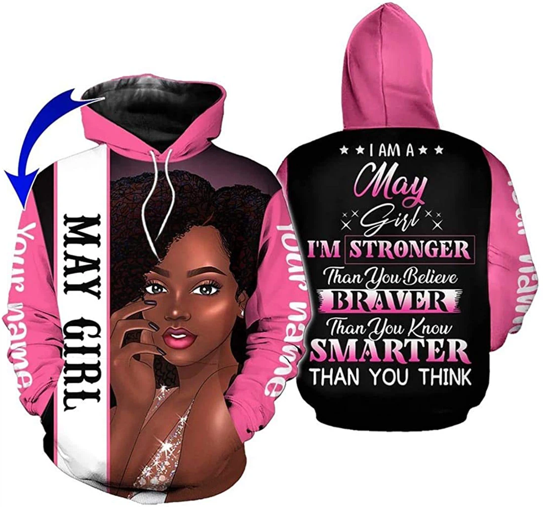 Personalized Name May Girl Stronger Than You Believe Braver Than You Know - 3D Printed Pullover Hoodie