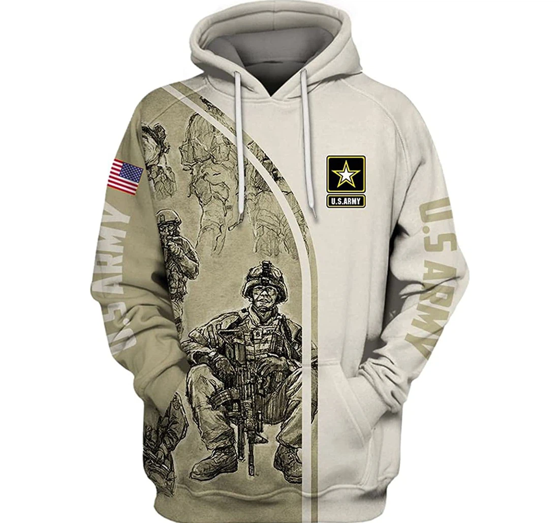 Us Army Flag Symbol Grey Art 2 Included - 3D Printed Pullover Hoodie