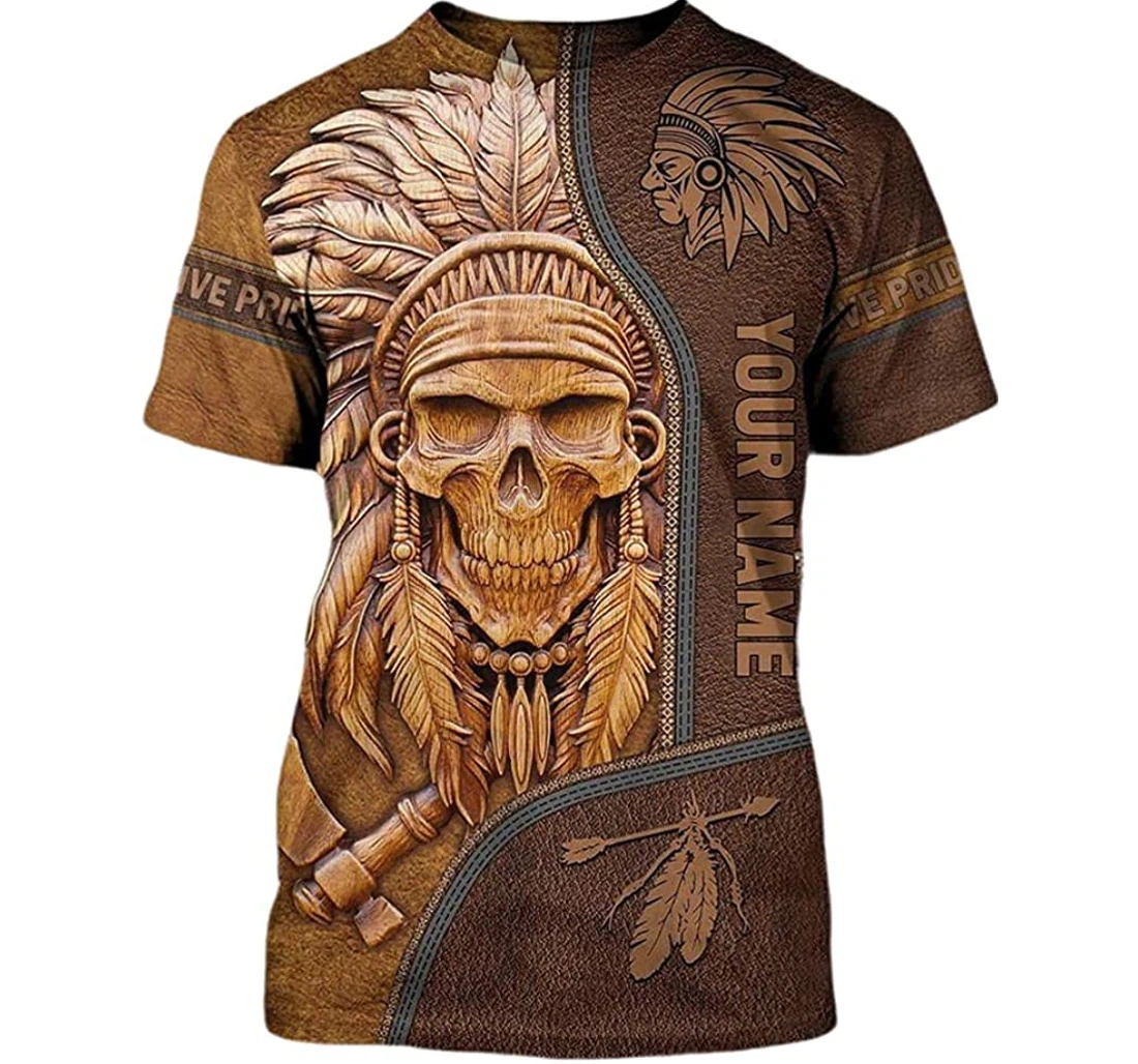 Personalized Name Native Skull Brown Leather Included - 3D Printed T-shirt