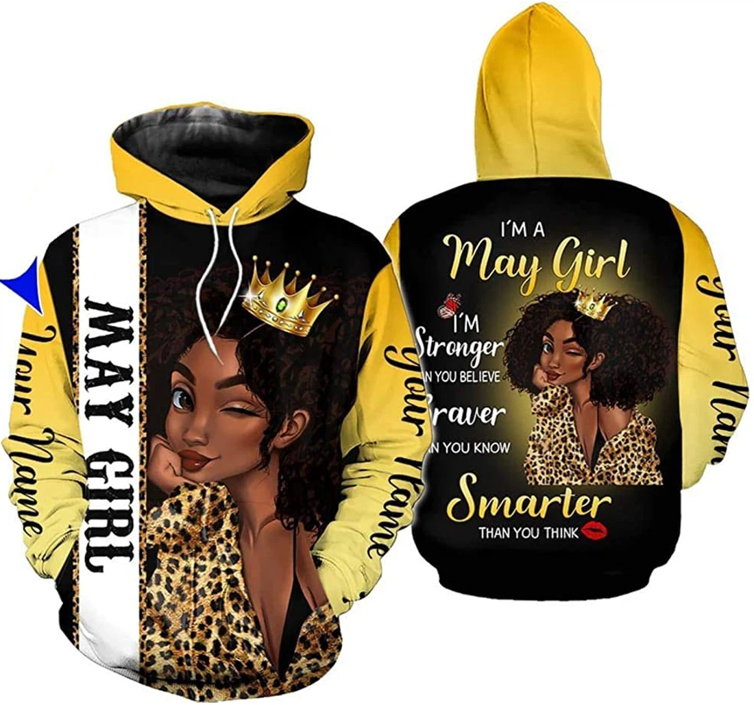 Personalized Name May Girl Braver Than You Know Smarter Than You Realize Leopard - 3D Printed Pullover Hoodie