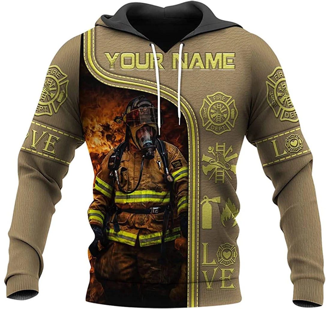 Personalized Name Love Firefighter Yellow Symbol Pattern 3 Included - 3D Printed Pullover Hoodie