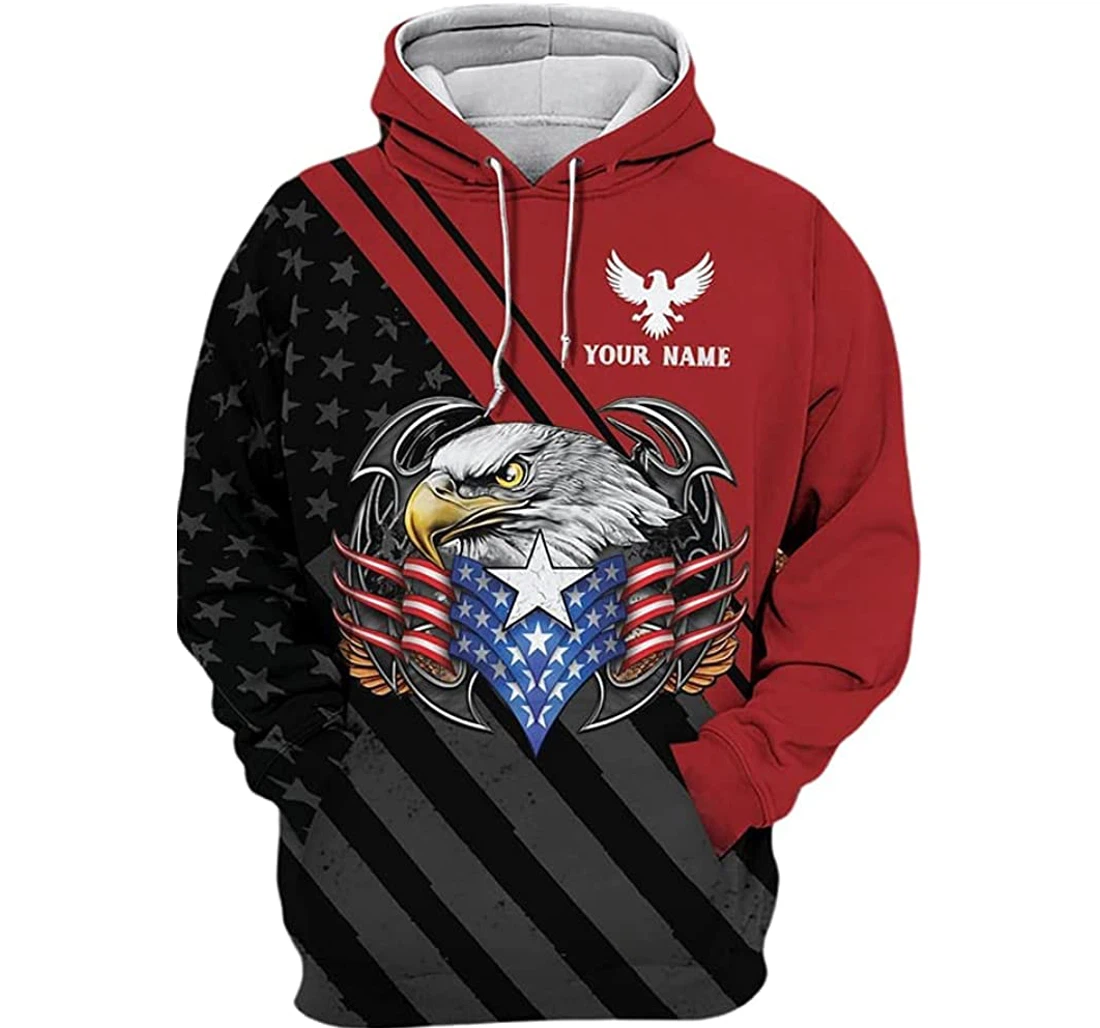 Personalized Name Eagle Proud American Us Flag Included - 3D Printed Pullover Hoodie