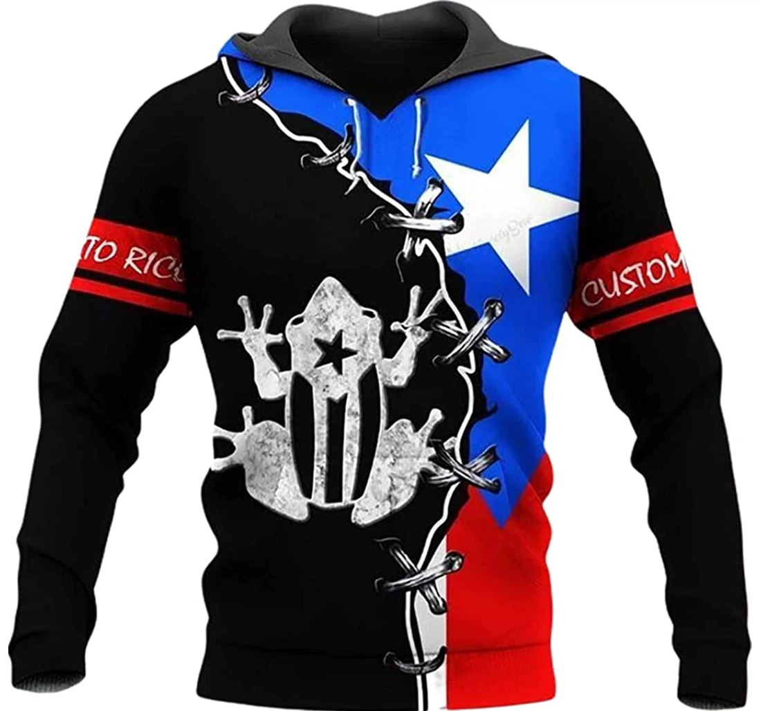 Personalized Name Frog Puerto Rico Flag - 3D Printed Pullover Hoodie