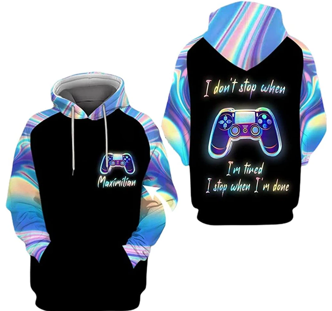 Personalized Name Gamer Holographic Gamepad I Dont Stop When Im Tired - 3D Printed Pullover Hoodie