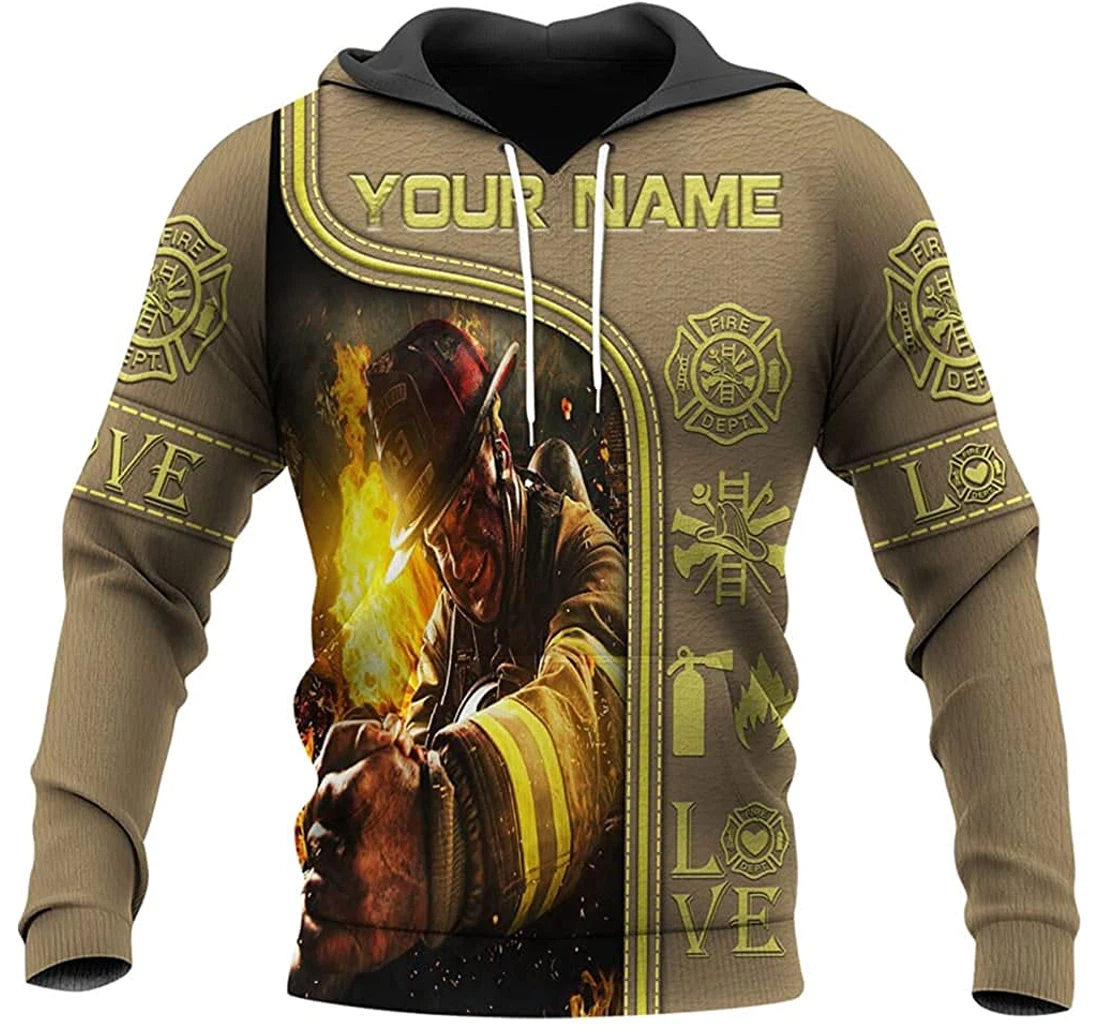 Personalized Name Love Firefighter Yellow Symbol Pattern 4 Included - 3D Printed Pullover Hoodie