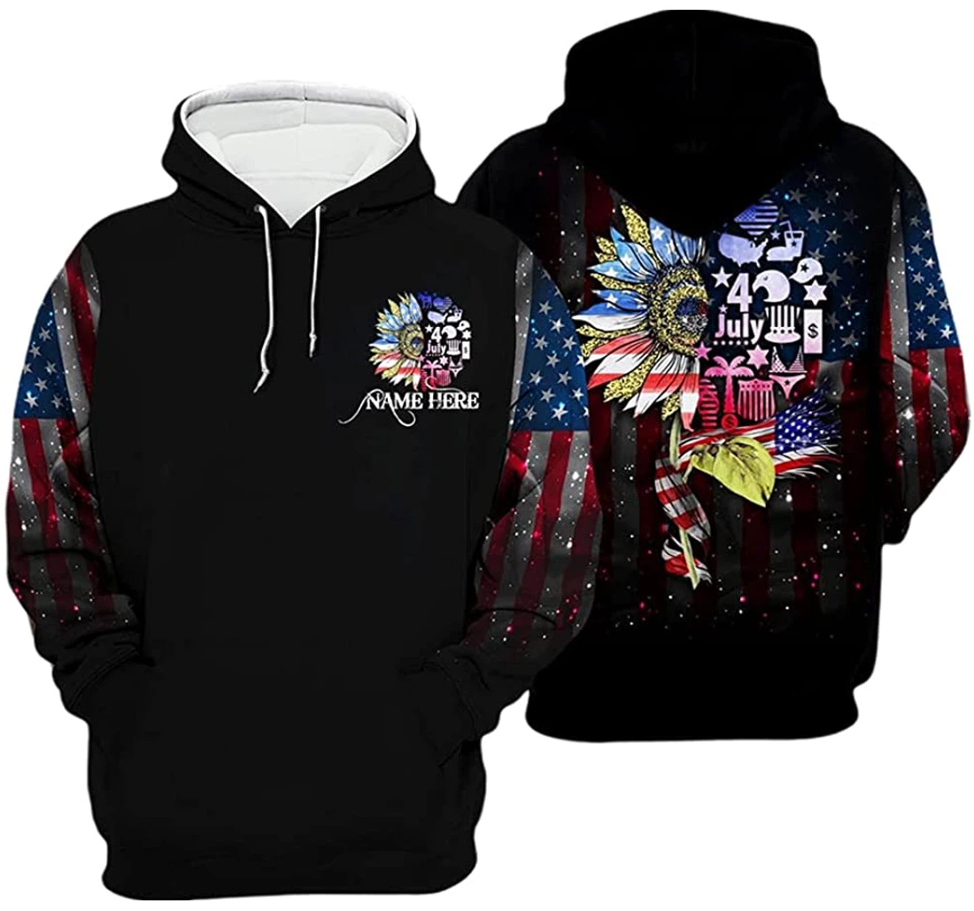 Personalized Name America Sunflower Patriot Happy Independence Day Included - 3D Printed Pullover Hoodie