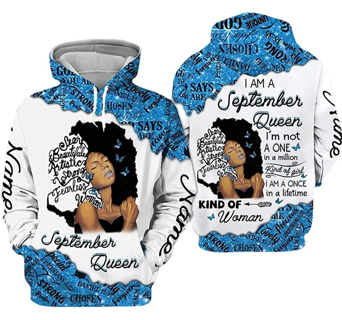 Personalized Name And Month September Girl Blue Glitter Im Not A One In A Million Kind Of Girl - 3D Printed Pullover Hoodie