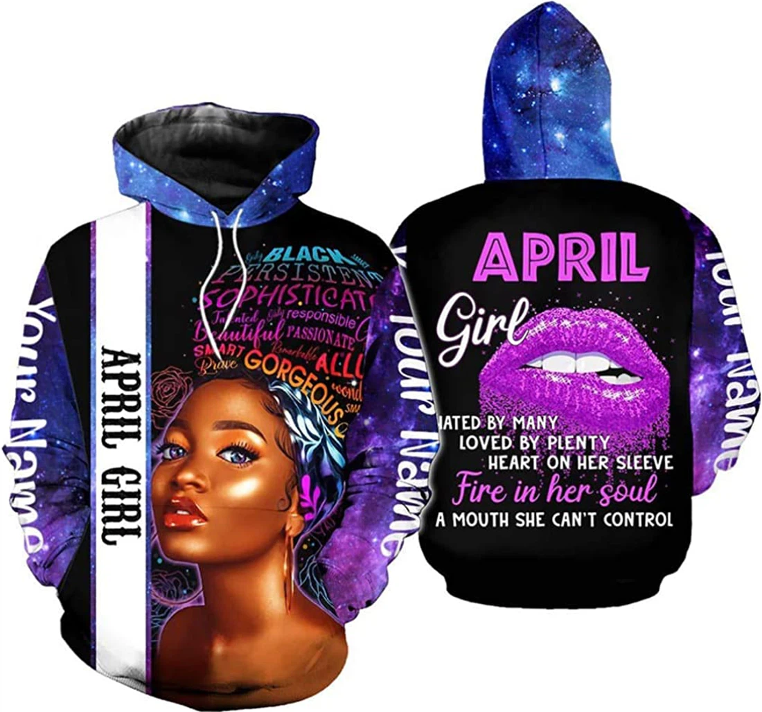 Personalized Name April Girl Lips Hated By Many Loved By Plenty Heart On Her Sleeve Pink Purple - 3D Printed Pullover Hoodie