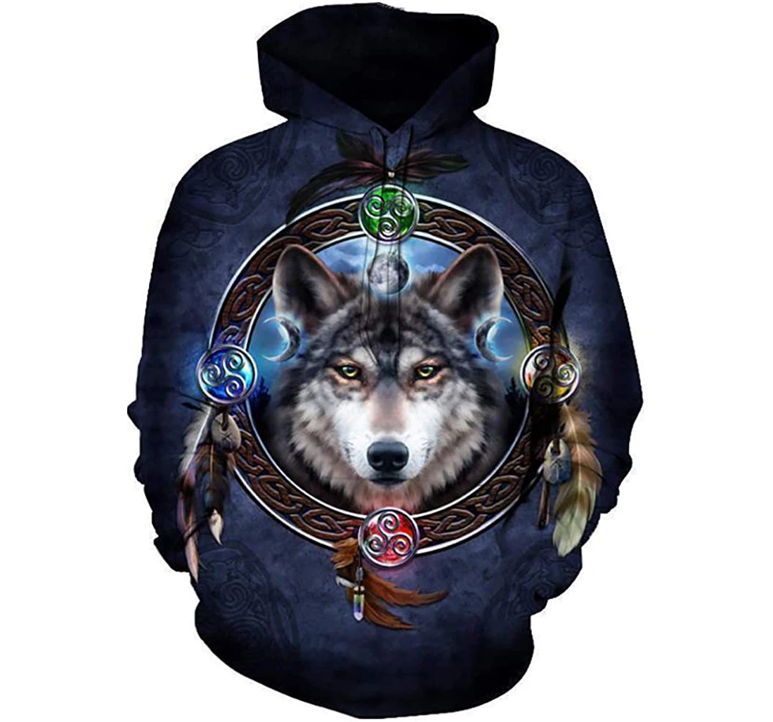 Wolf Native American Magic Man And Woman - 3D Printed Pullover Hoodie