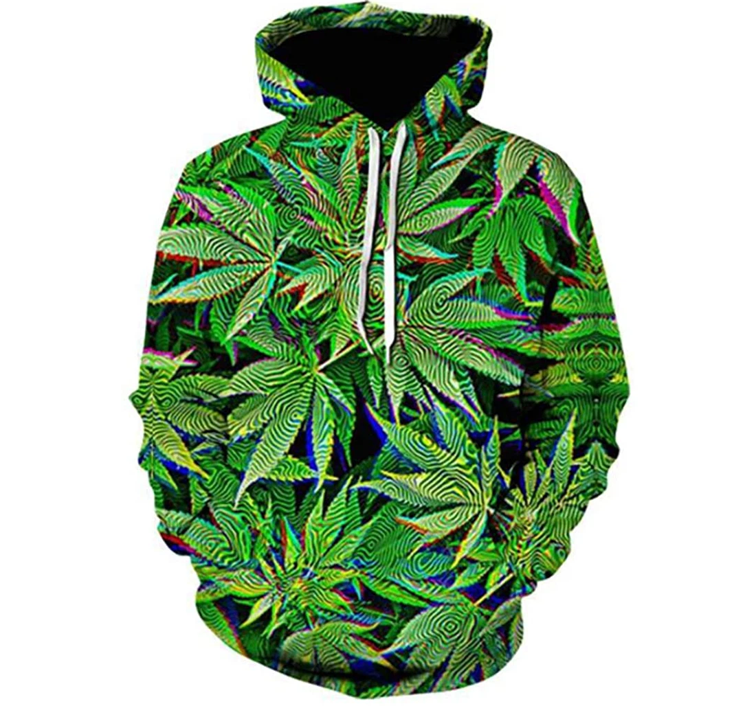 Weed Leaves Curved Pattern Man And Woman - 3D Printed Pullover Hoodie