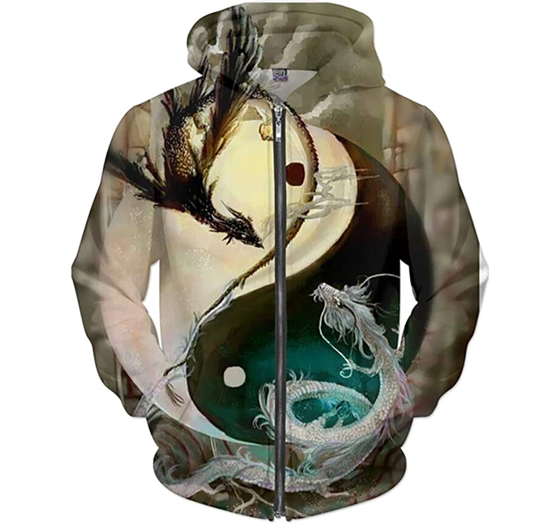 Yin Yang Dragons Man And Woman - 3D Printed Pullover Hoodie