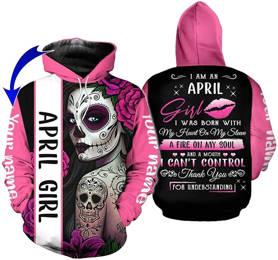 Personalized Name April Girl I Was Born With My Heart On My Sleeve - 3D Printed Pullover Hoodie