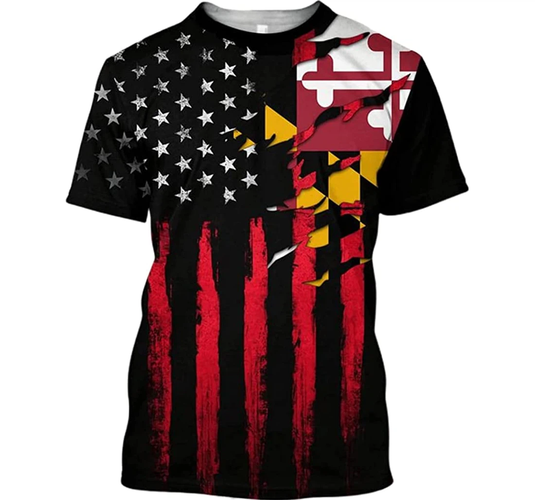 Maryland Flag America Red And Color Included - 3D Printed T-shirt