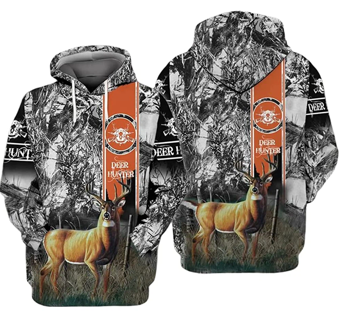 Deer Hunting Camo Forest And White Included - 3D Printed Pullover Hoodie