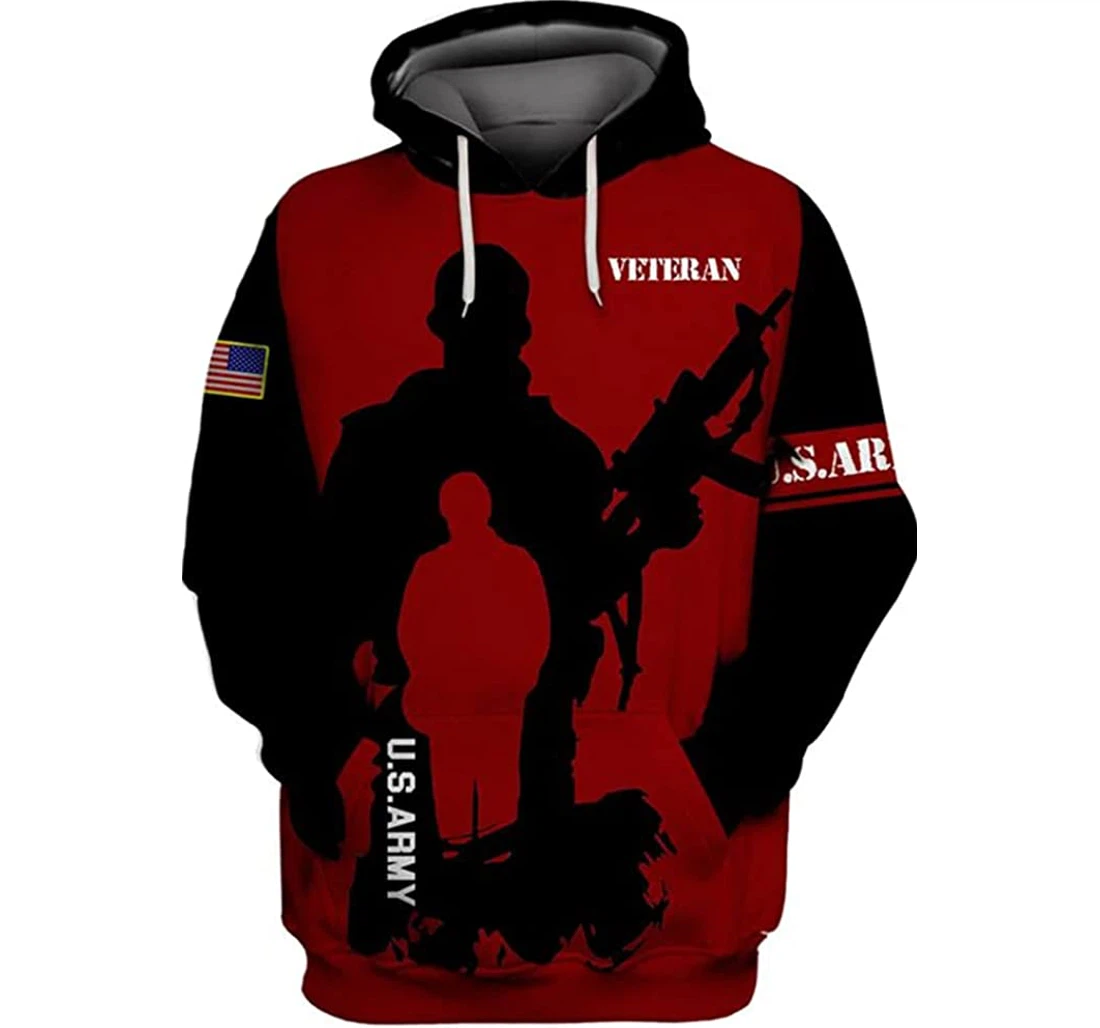 Us Proud Army Veteran - Freedom Isn't Free Included - 3D Printed Pullover Hoodie