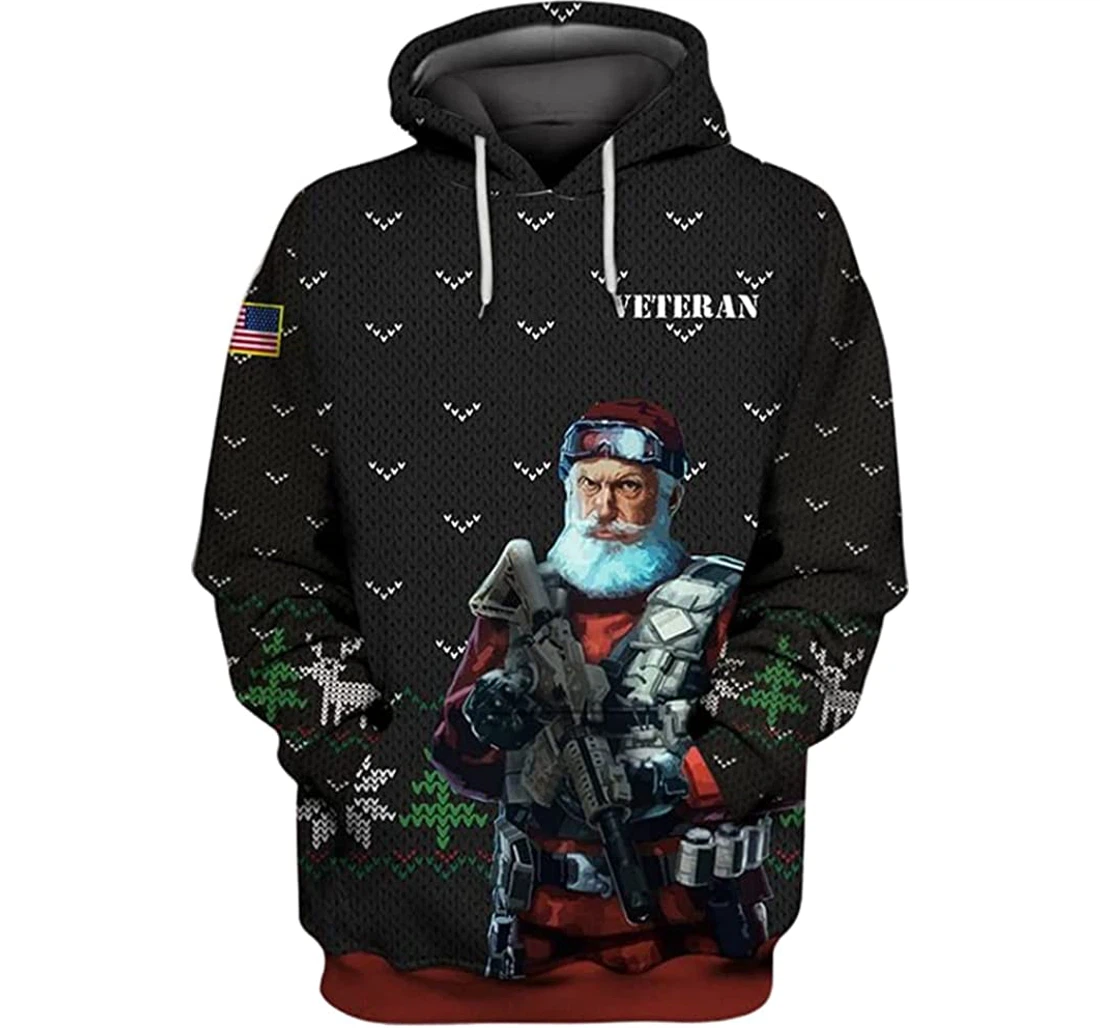 U.s Veteran - Koolest Santa Christmas Style Us Flag Included - 3D Printed Pullover Hoodie