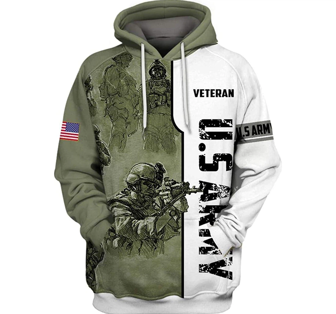 Us Army Veteran Flag Od Green Style Included - 3D Printed Pullover Hoodie