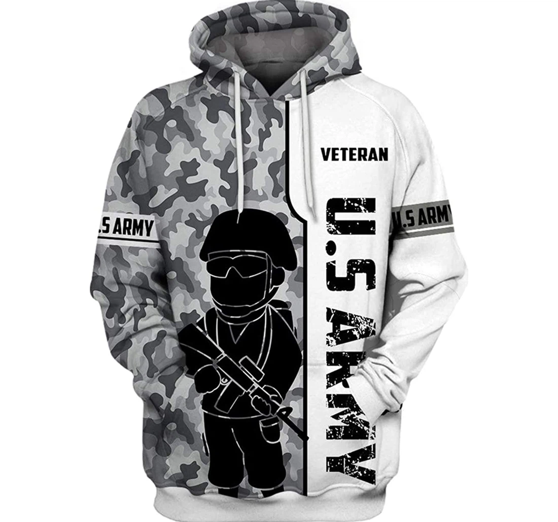 Us Army Veteran Merry Christmas Style Grey Camo Included - 3D Printed Pullover Hoodie