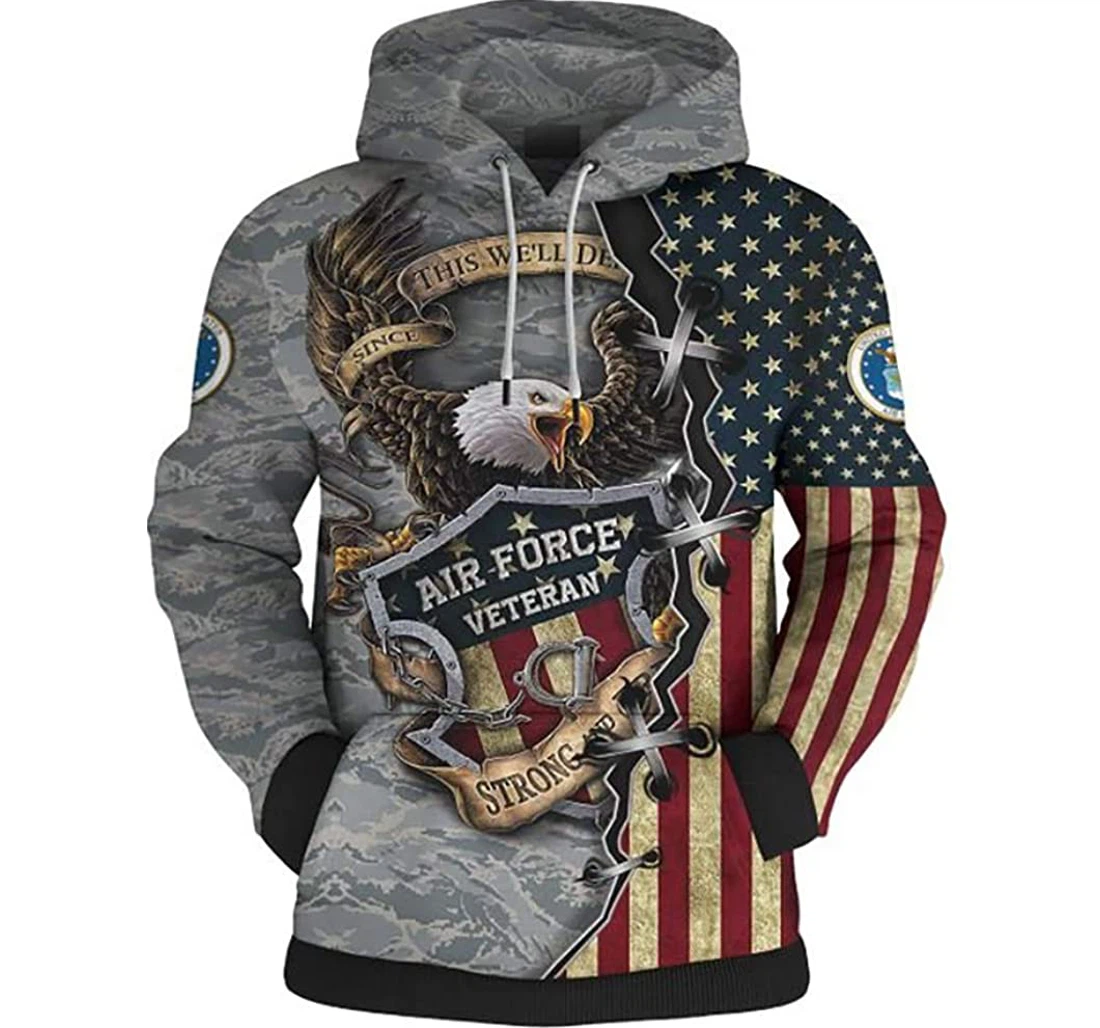 Us Army Veteran Eagle And American Flag Grey Camo Man And Woman - 3D Printed Pullover Hoodie