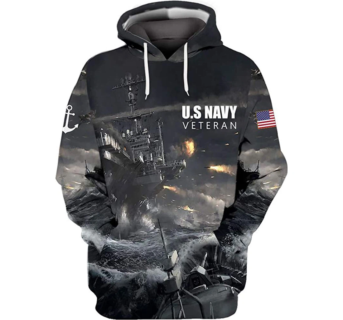 U.s Army Navy Veteran Battleship On Sea Man And Woman - 3D Printed Pullover Hoodie