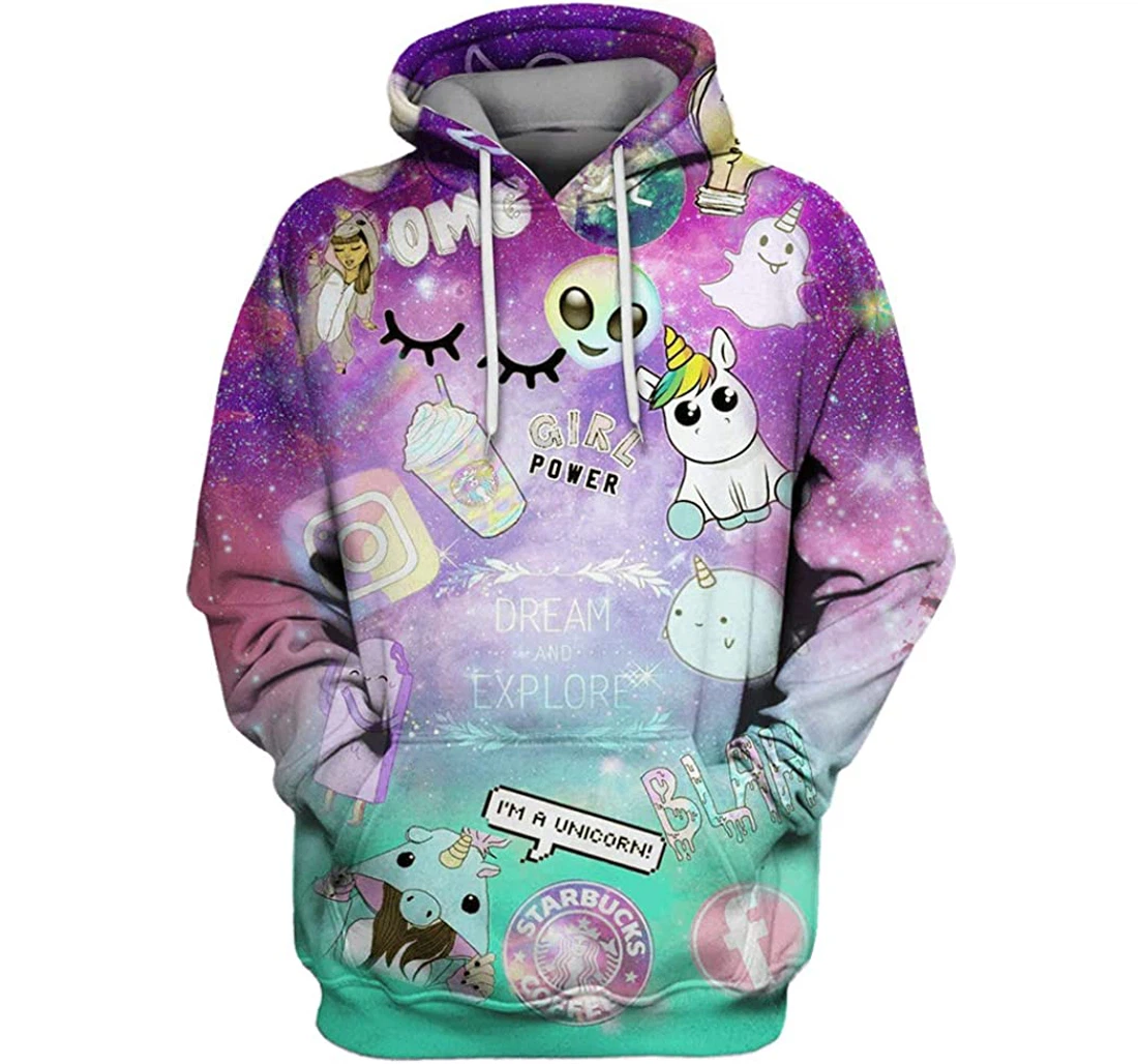 Unicorn Exploring Social Networking Man And Woman - 3D Printed Pullover Hoodie