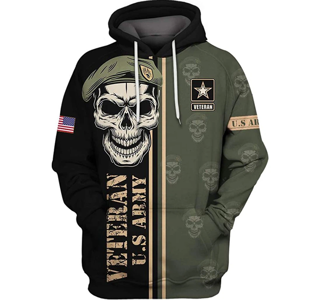 U.s Army Veteran Skull Pattern Man And Woman - 3D Printed Pullover Hoodie