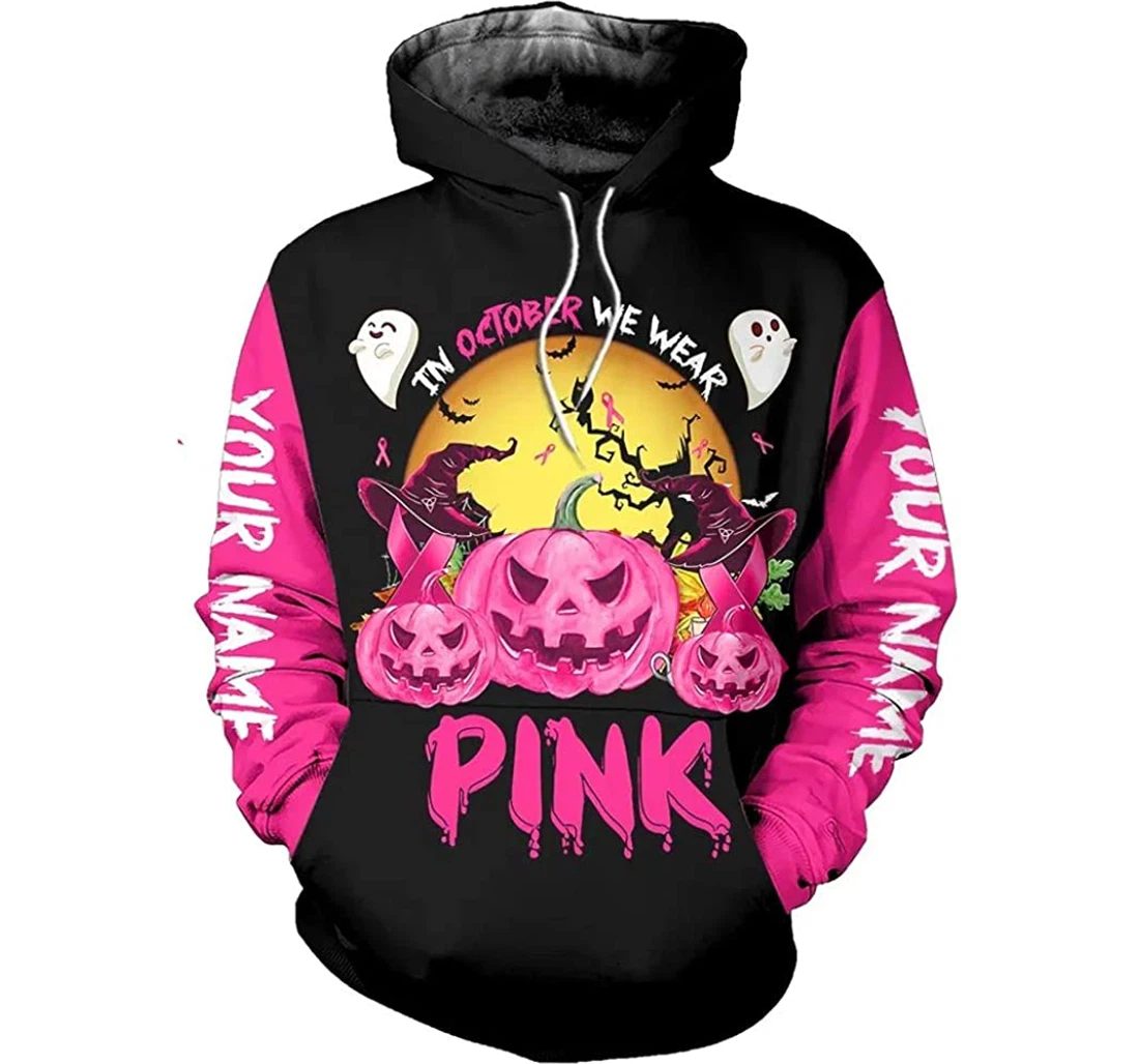 Personalized Name Breast Cancer Awareness Halloween Man And Woman - 3D Printed Pullover Hoodie