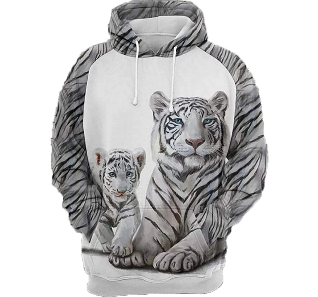 White Tiger Family - 3D Printed Pullover Hoodie