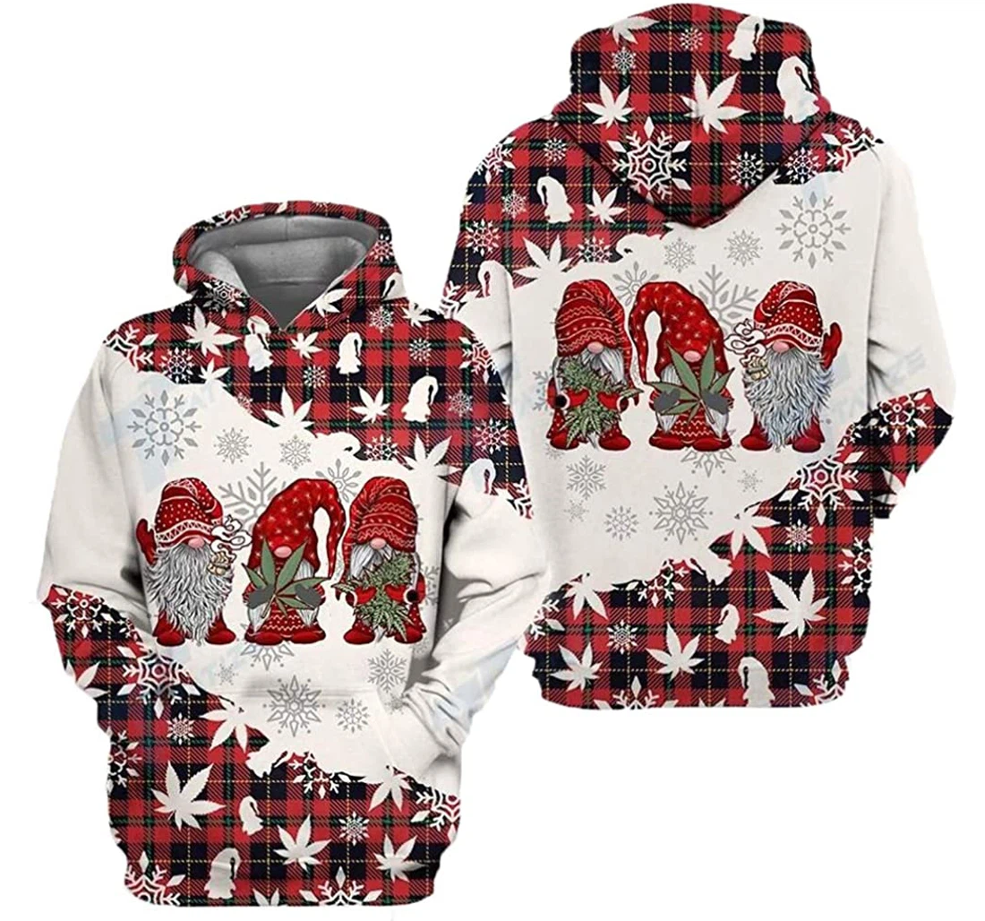 Red Tartan Gnome Weed Man And Woman - 3D Printed Pullover Hoodie