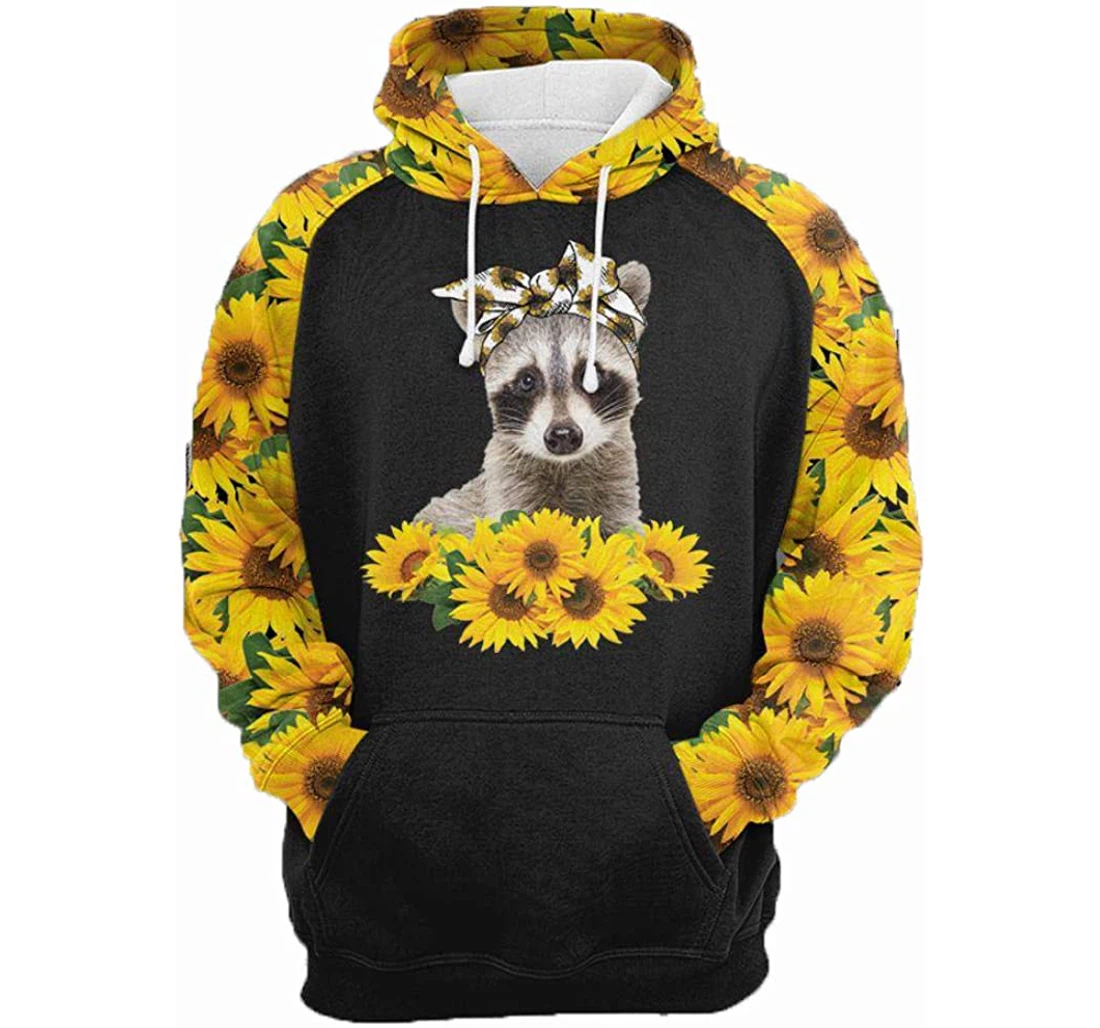Raccoon And Sunflower Background Pattern Man And Woman - 3D Printed Pullover Hoodie